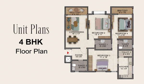 Nambiar Beverly Park 4 BHK Floor Plan (Type A)